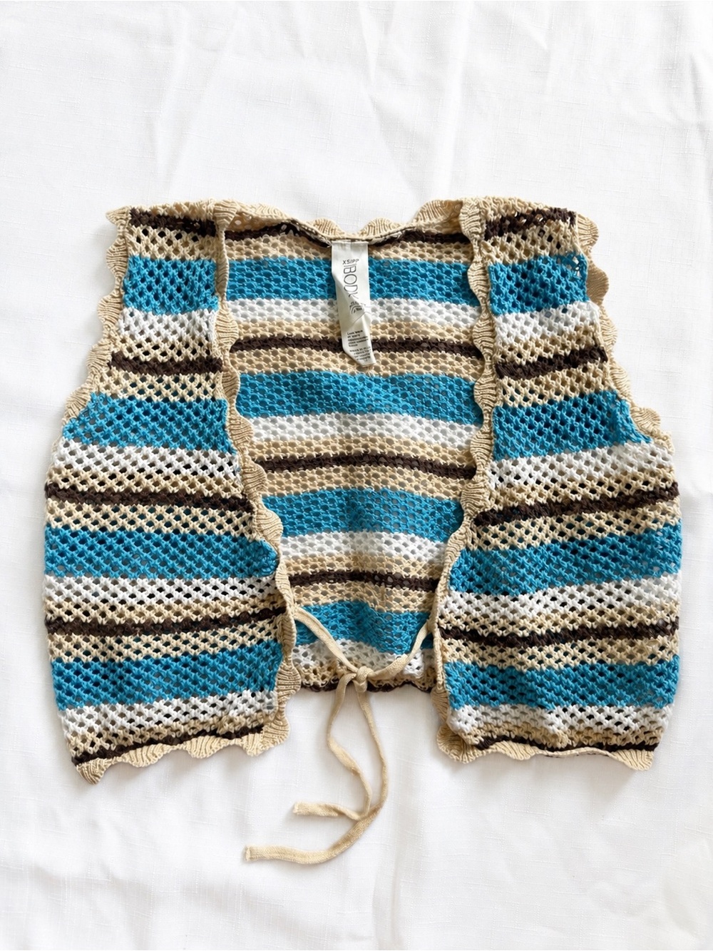 Cotton On Crochet Tie Front Knit Vest Cardigan Striped Boho Festival XS